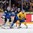 HELSINKI, FINLAND - JANUARY 4: Sweden's Rasmus Asplund #18 and Finland's Vili Saarijarvi #18 battle for position in front of netminder Kaapo Kahkonen #1 during semifinal round action at the 2016 IIHF World Junior Championship. (Photo by Andre Ringuette/HHOF-IIHF Images)

